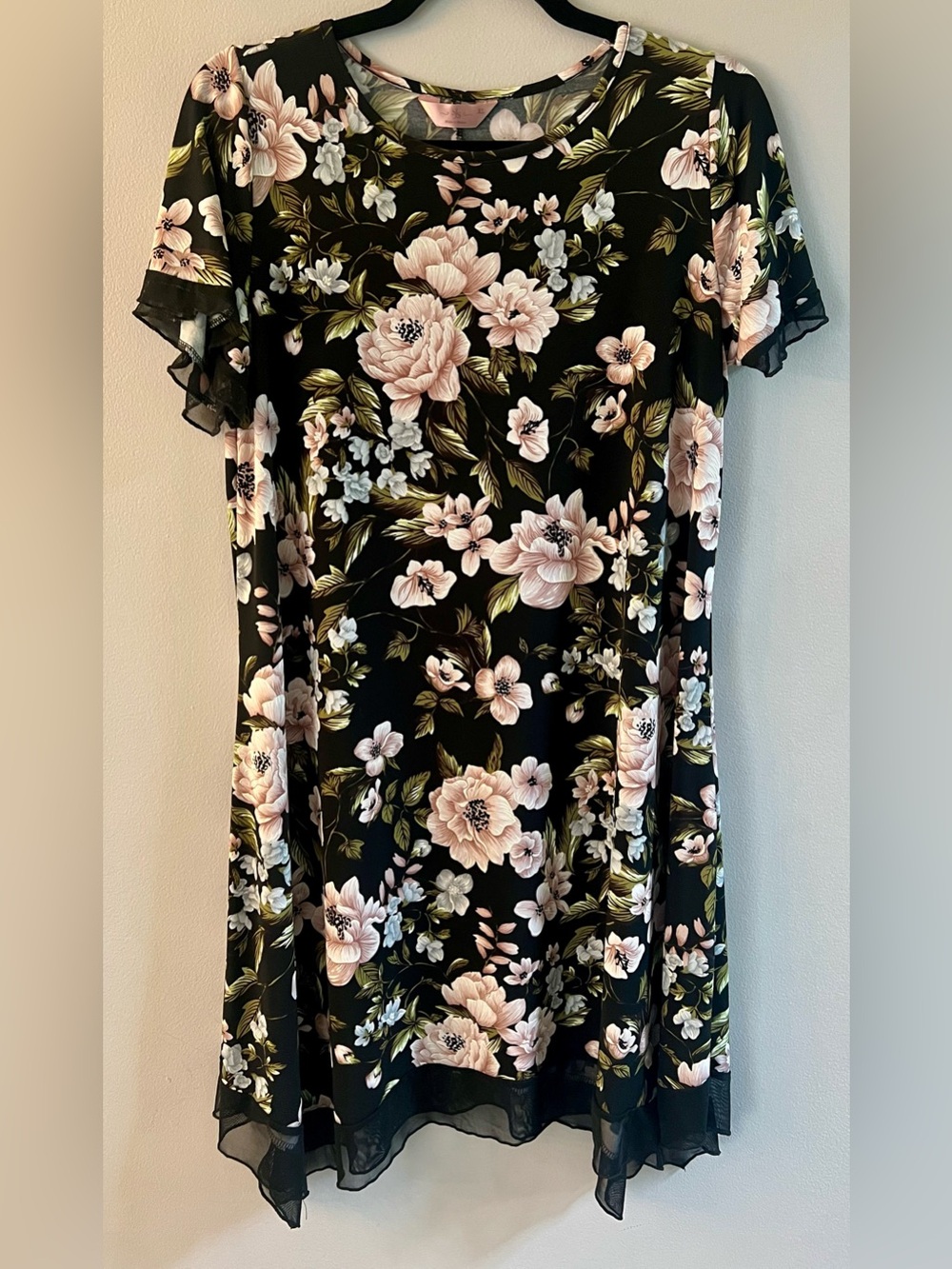 SJS Black Midi Dress with Blush Floral Print